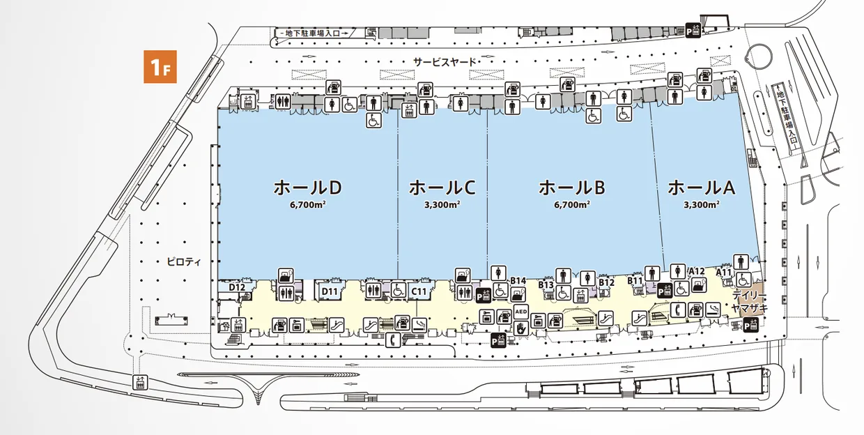 Floor map of PACIFICO Yokohama Exhibition Hall 1F